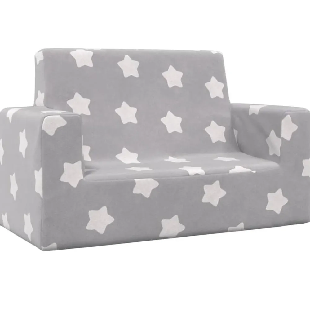 vidaXL Sofá infantil de 2 plazas gris claro con estrellas felpa suave Gris claro y blanco Sale