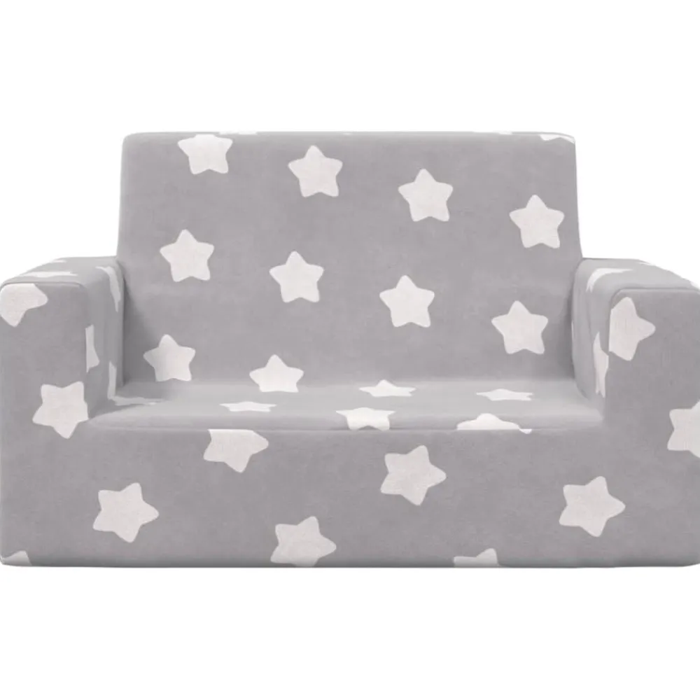 vidaXL Sofá infantil de 2 plazas gris claro con estrellas felpa suave Gris claro y blanco Sale