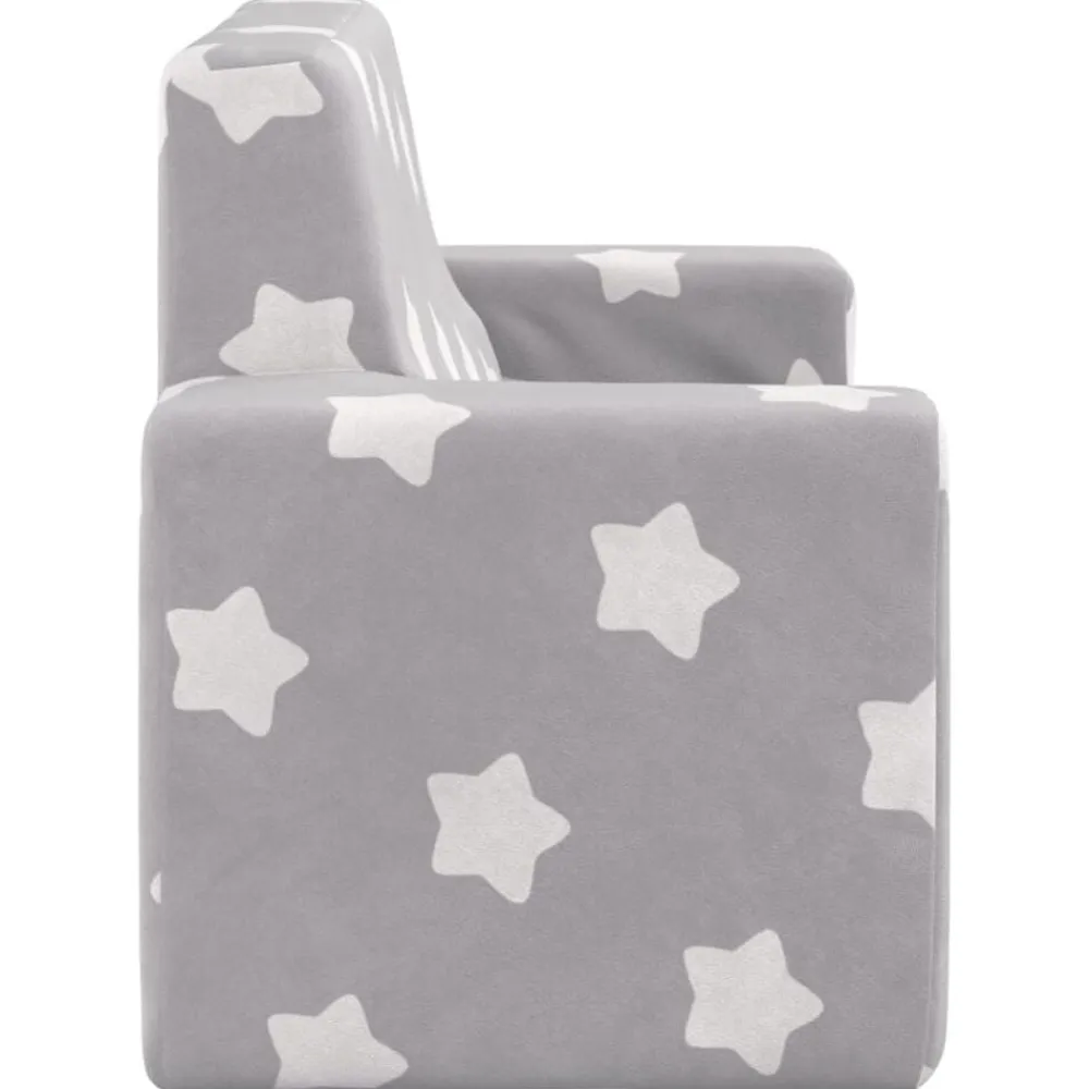 vidaXL Sofá infantil de 2 plazas gris claro con estrellas felpa suave Gris claro y blanco Sale
