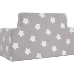 vidaXL Sofá infantil de 2 plazas gris claro con estrellas felpa suave Gris claro y blanco Sale