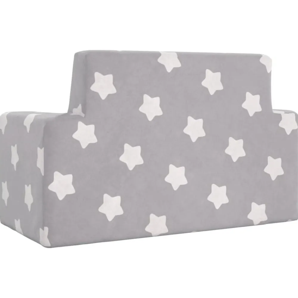 vidaXL Sofá infantil de 2 plazas gris claro con estrellas felpa suave Gris claro y blanco Sale