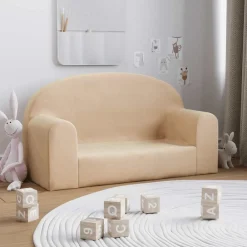 vidaXL Sofá infantil de 2 plazas de felpa suave color Crema