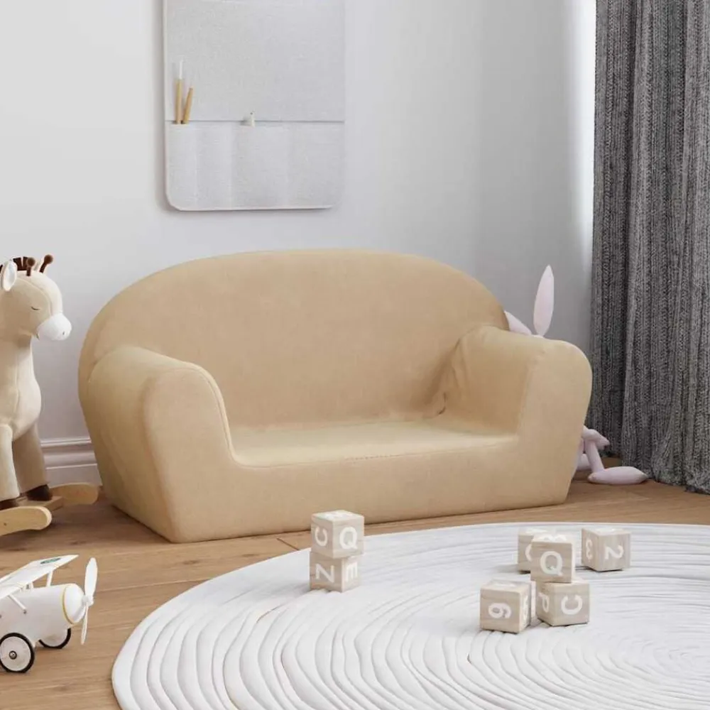 Niños vidaXL Mobiliario Para Bebés Y Niños Pequeños-Sofá infantil de 2 plazas de felpa suave color