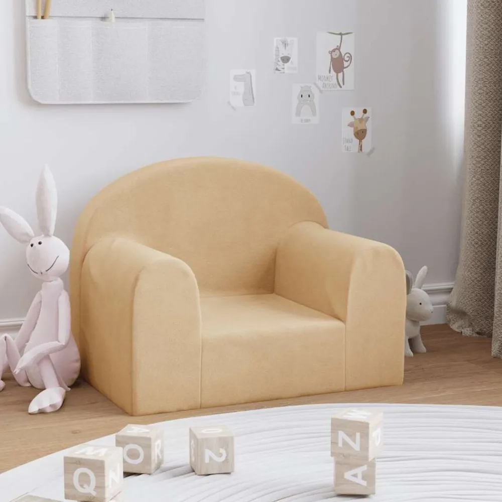 vidaXL Sofá infantil de felpa suave color Crema Outlet
