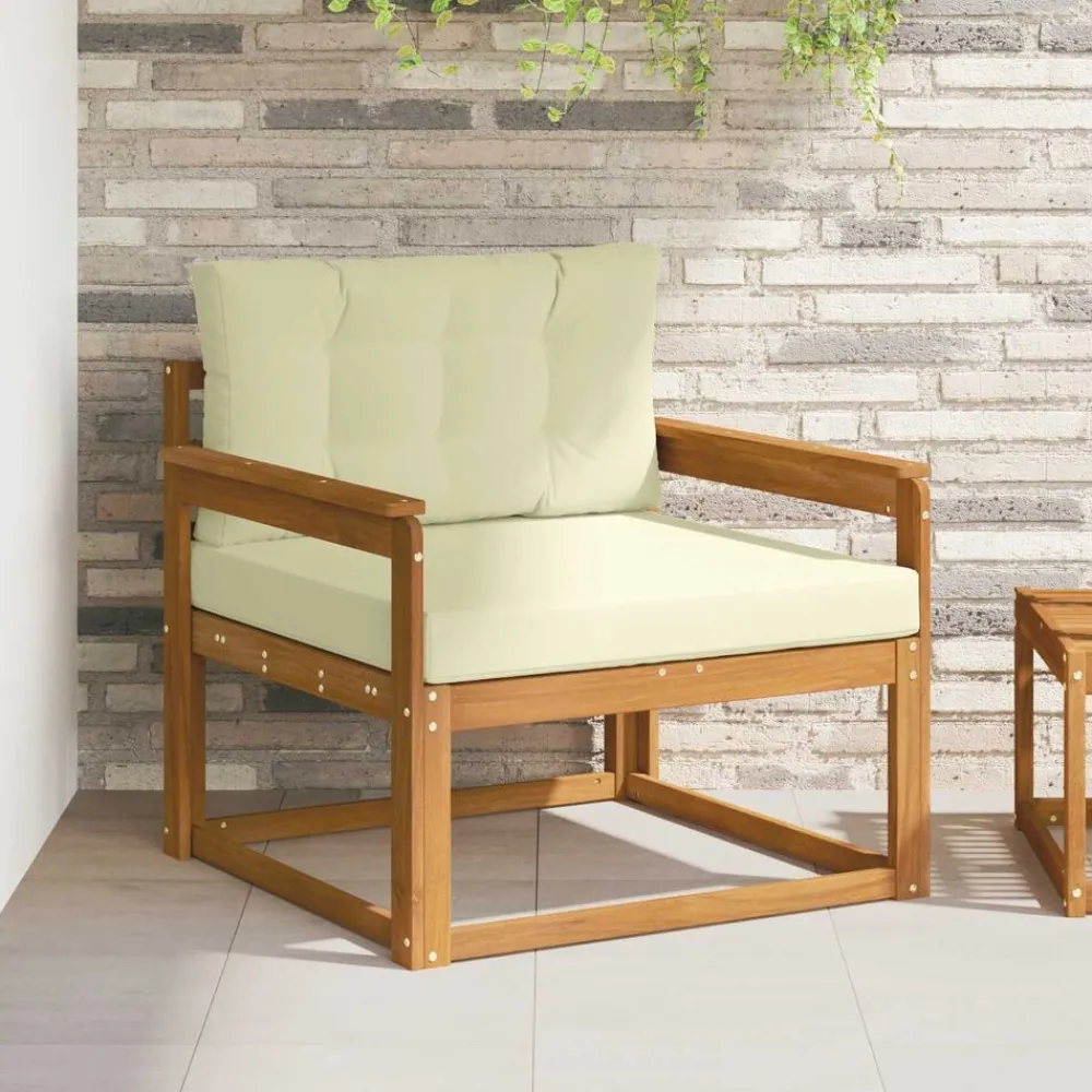 vidaXL Sofá intermedio de exterior Madera de Acacia Sólida Natural Natural y crema Clearance