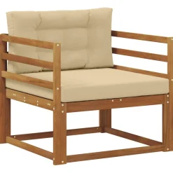 vidaXL Sofá intermedio de exterior Madera de Acacia Sólida Natural Natural y beige Outlet