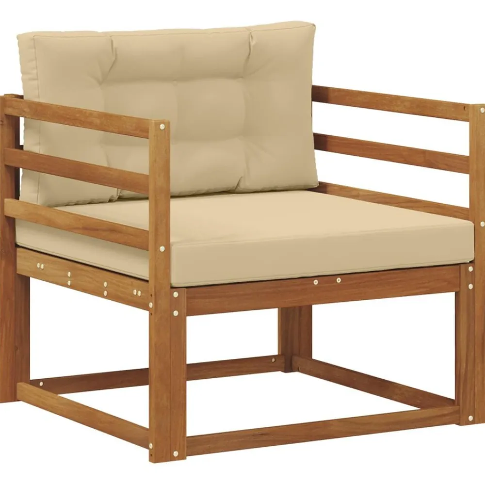 vidaXL Sofá intermedio de exterior Madera de Acacia Sólida Natural Natural y beige Outlet
