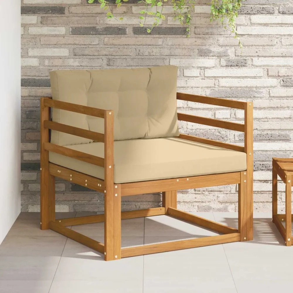 vidaXL Sofá intermedio de exterior Madera de Acacia Sólida Natural Natural y beige Outlet