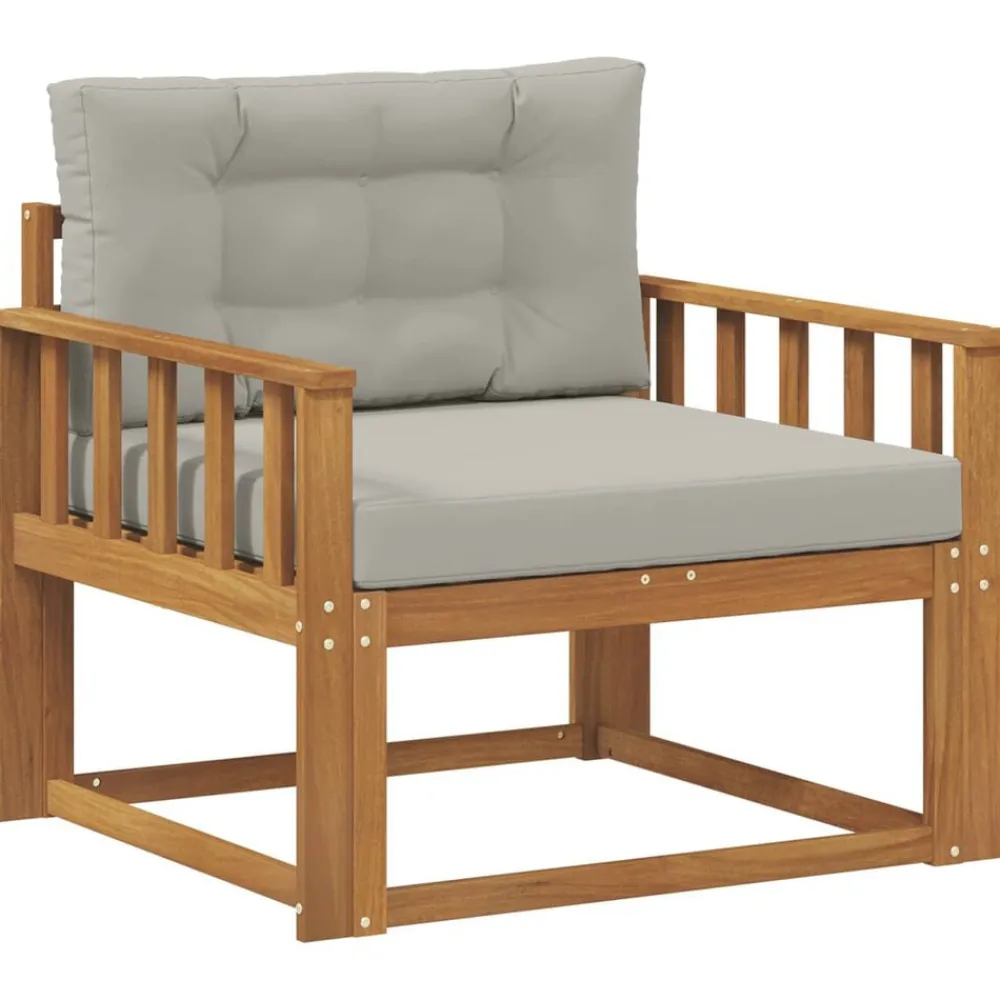 vidaXL Sofá intermedio de exterior Madera de Acacia Sólida Natural Gris claro y natural New