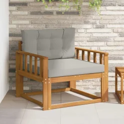 vidaXL Sofá intermedio de exterior Madera de Acacia Sólida Natural Gris claro y natural New