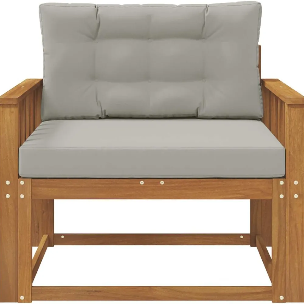 vidaXL Sofá intermedio de exterior Madera de Acacia Sólida Natural Gris claro y natural New