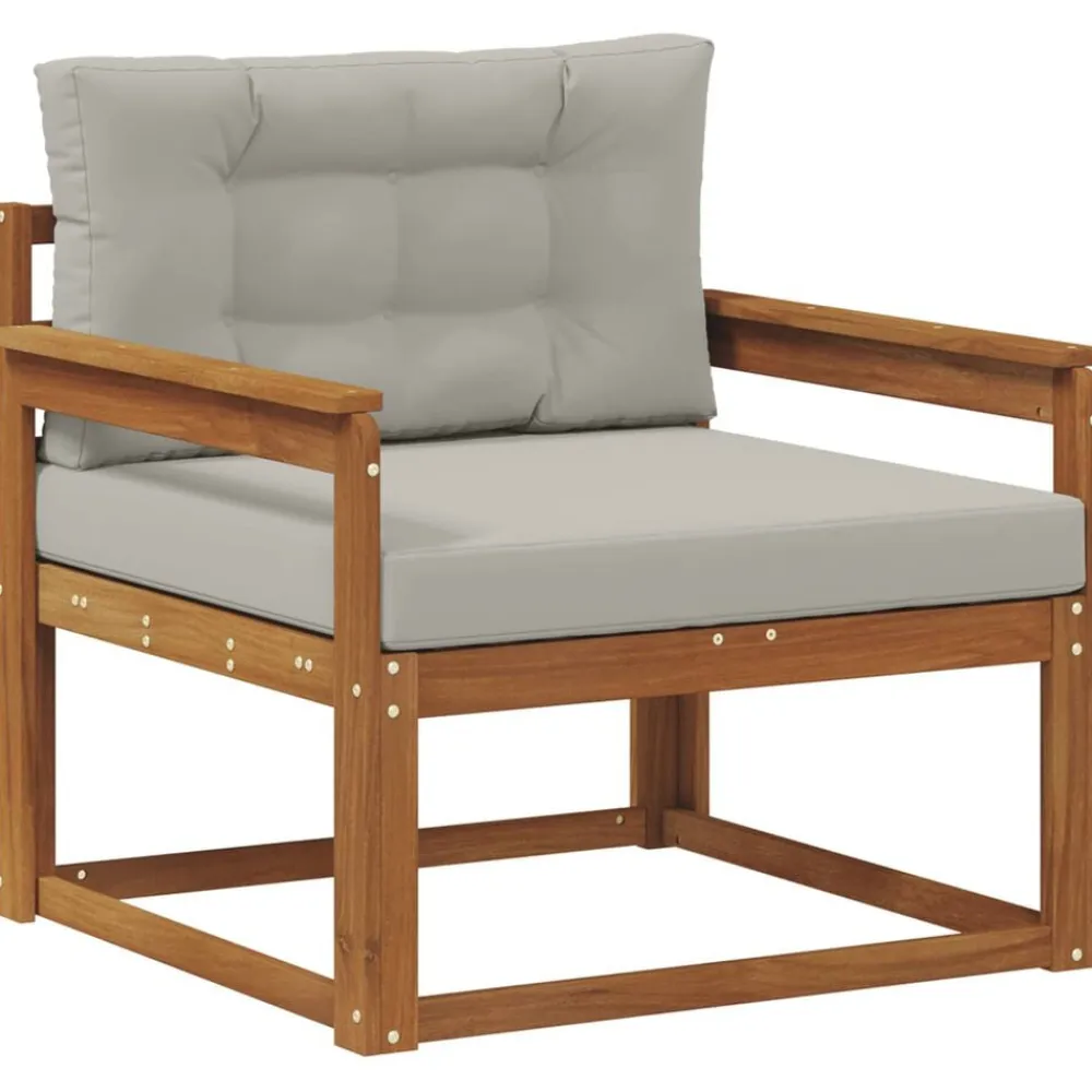 vidaXL Sofá intermedio de exterior Madera de Acacia Sólida Natural Gris claro y natural Best