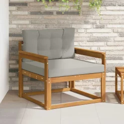 vidaXL Sofá intermedio de exterior Madera de Acacia Sólida Natural Gris claro y natural Best