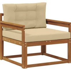 vidaXL Sofá intermedio de exterior Madera de Acacia Sólida Natural Natural y beige New