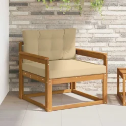 vidaXL Sofá intermedio de exterior Madera de Acacia Sólida Natural Natural y beige New