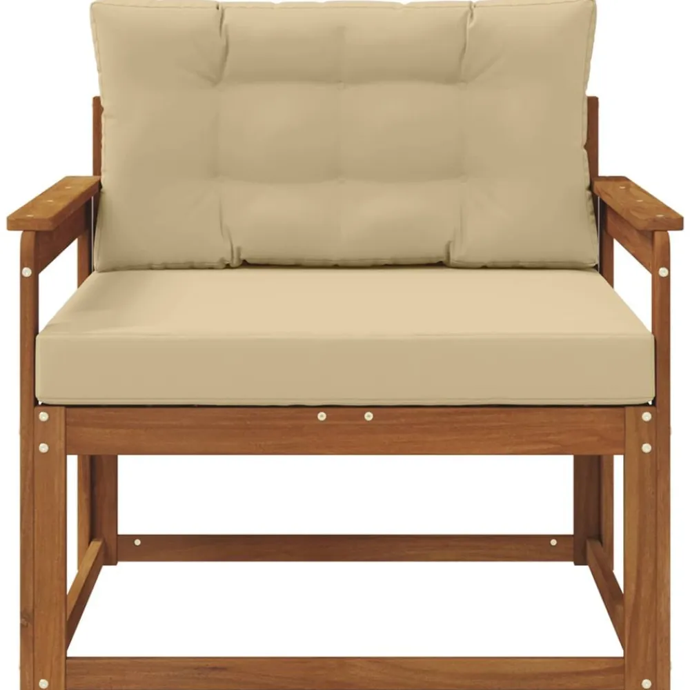 vidaXL Sofá intermedio de exterior Madera de Acacia Sólida Natural Natural y beige New