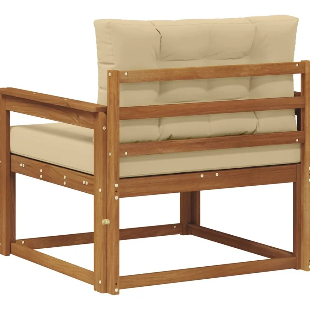 vidaXL Sofá intermedio de exterior Madera de Acacia Sólida Natural Natural y beige New