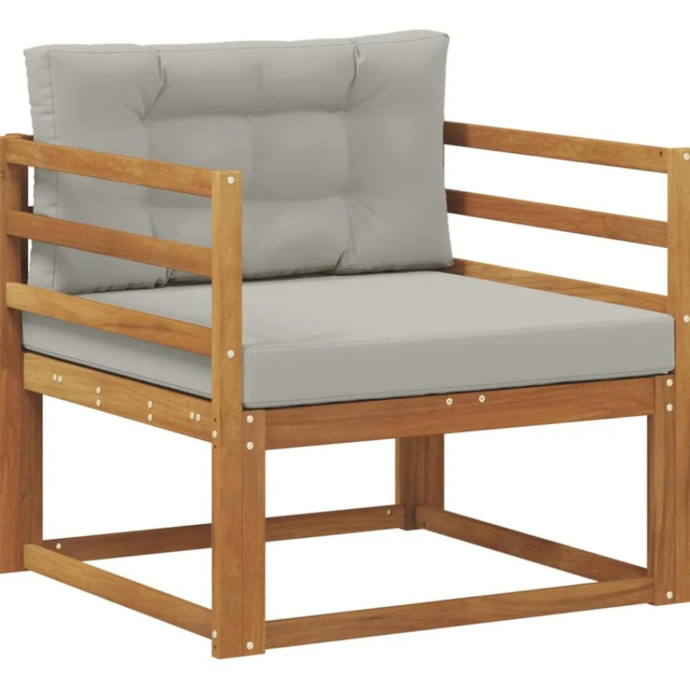 vidaXL Sofá intermedio de exterior Madera de Acacia Sólida Natural Gris claro y natural