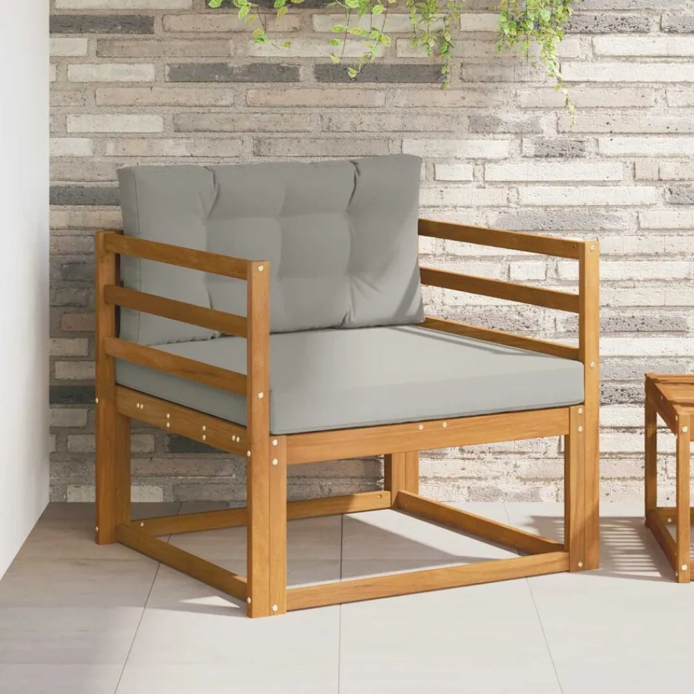 vidaXL Sofá intermedio de exterior Madera de Acacia Sólida Natural Gris claro y natural
