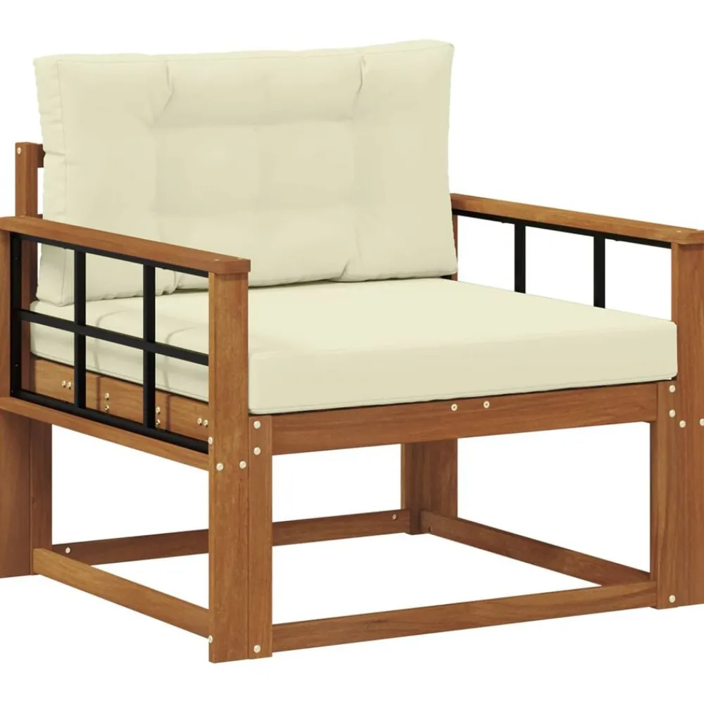 vidaXL Sofá intermedio de exterior Madera de Acacia Sólida Natural Natural y crema Clearance