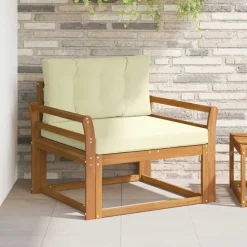 vidaXL Sofá intermedio de exterior Madera de Acacia Sólida Natural Natural y crema Discount