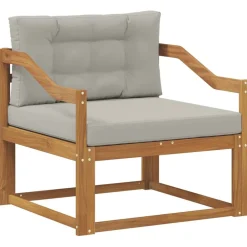vidaXL Sofá intermedio de exterior Madera de Acacia Sólida Natural Gris claro y natural Hot