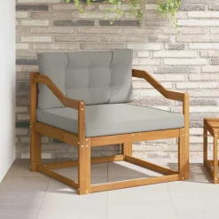 vidaXL Sofá intermedio de exterior Madera de Acacia Sólida Natural Gris claro y natural Hot