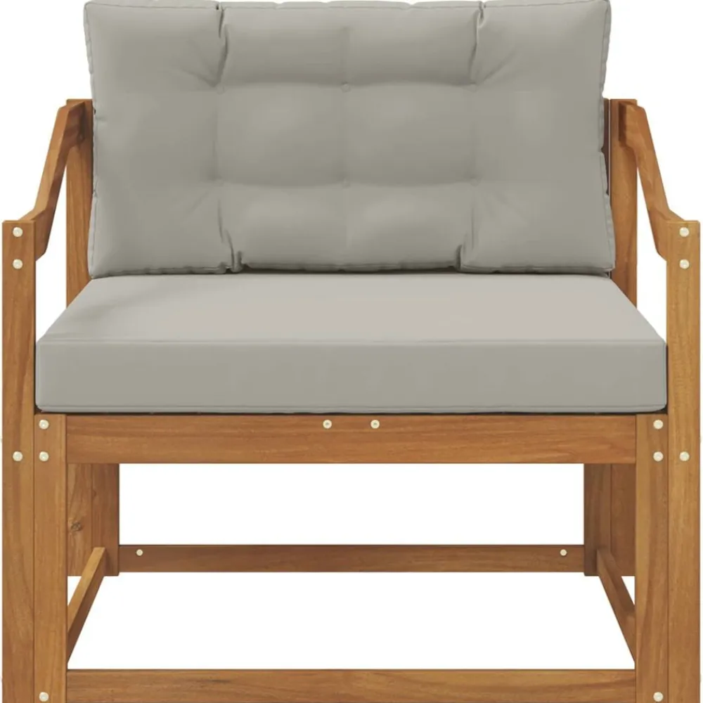 vidaXL Sofá intermedio de exterior Madera de Acacia Sólida Natural Gris claro y natural Hot