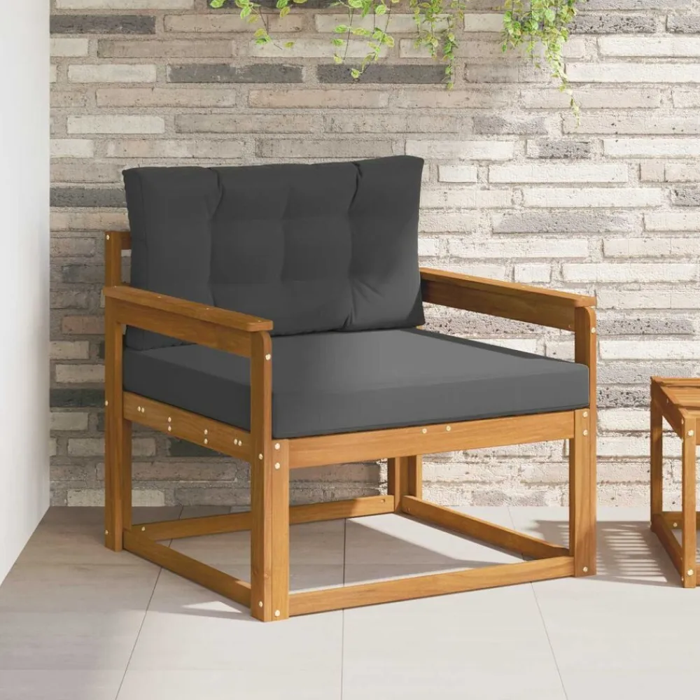vidaXL Sofá intermedio de exterior Madera de Acacia Sólida Natural Natural y antracita New
