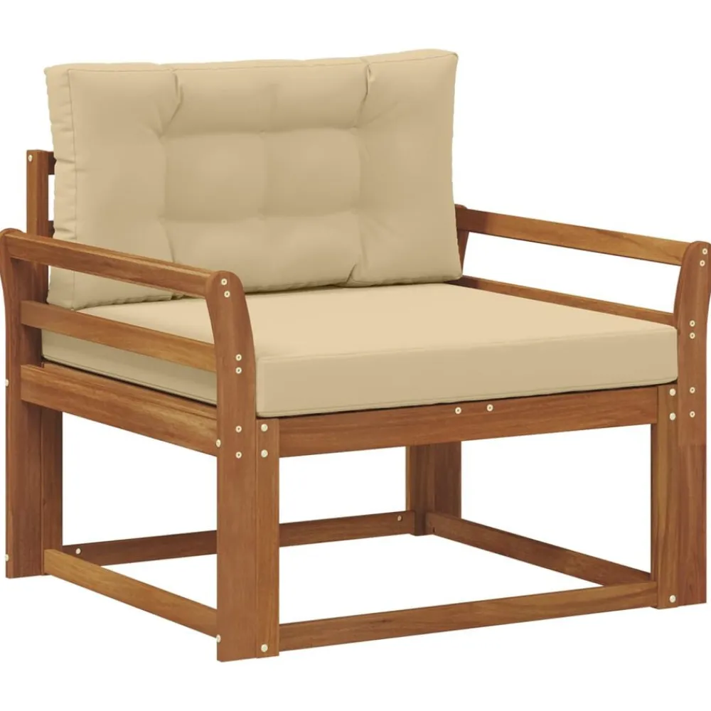 vidaXL Sofá intermedio de exterior Madera de Acacia Sólida Natural Natural y beige Online
