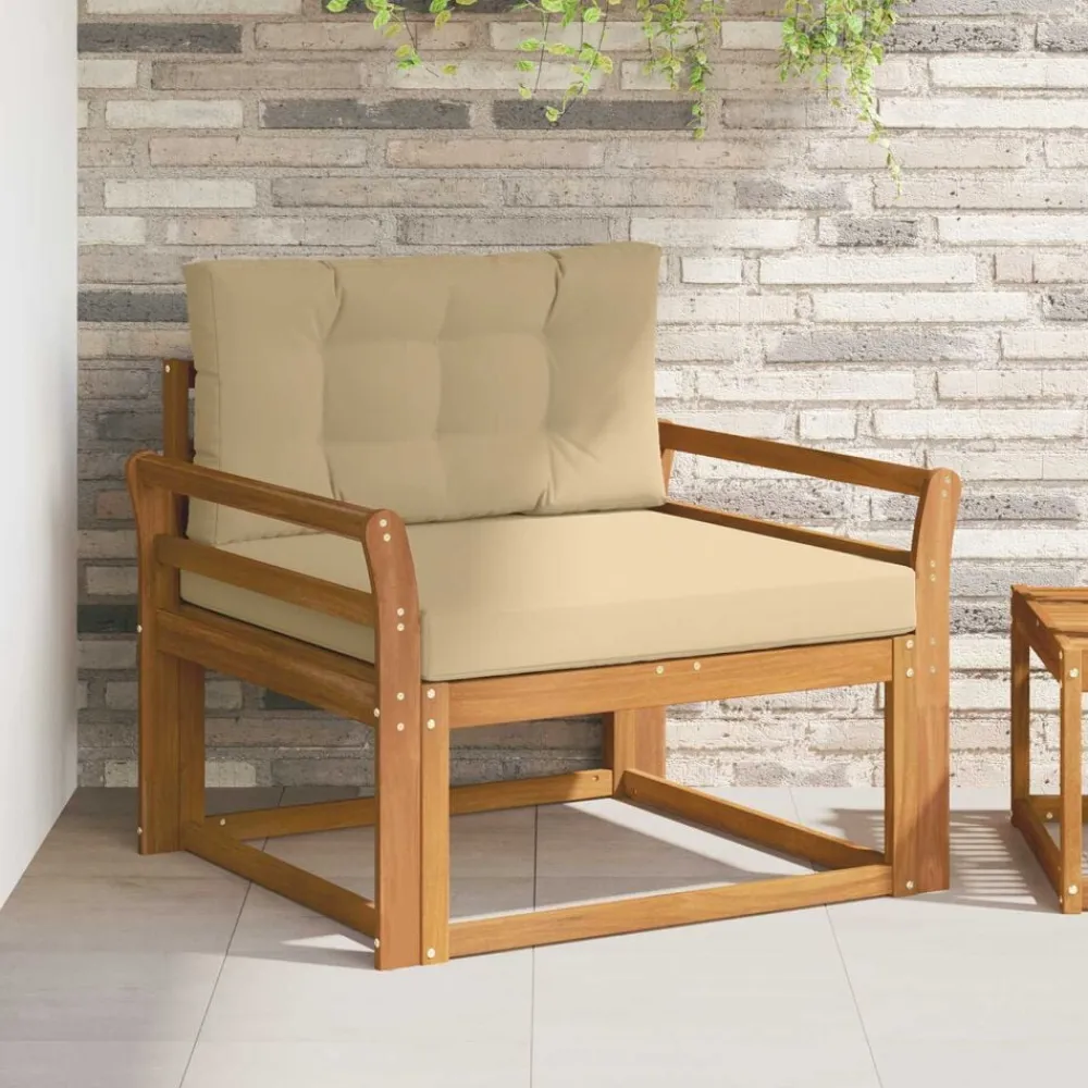 vidaXL Sofá intermedio de exterior Madera de Acacia Sólida Natural Natural y beige Online