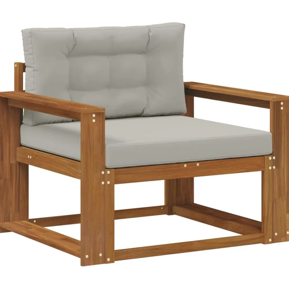 vidaXL Sofá intermedio de exterior Madera de Acacia Sólida Natural Gris claro y natural New