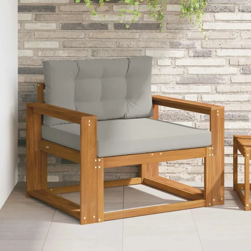 vidaXL Sofá intermedio de exterior Madera de Acacia Sólida Natural Gris claro y natural New