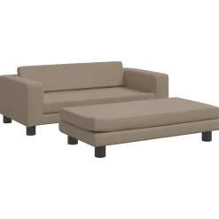 vidaXL Sofá niños y reposapiés cuero sintético 100x50x30 cm Capuchino Discount