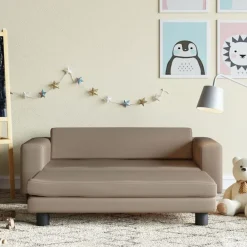 vidaXL Sofá niños y reposapiés cuero sintético 100x50x30 cm Capuchino Discount