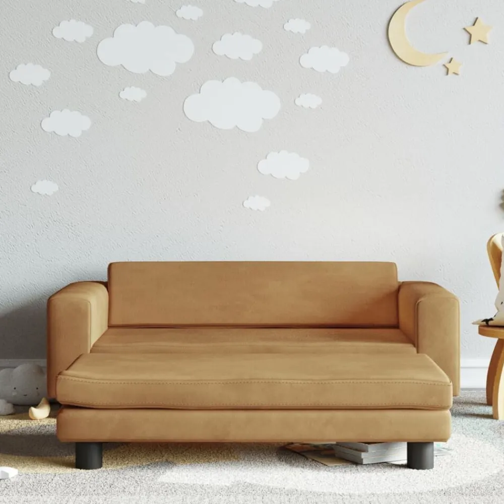 vidaXL Sofá para niños con reposapiés terciopelo marrón 100x50x30 cm Marrón New