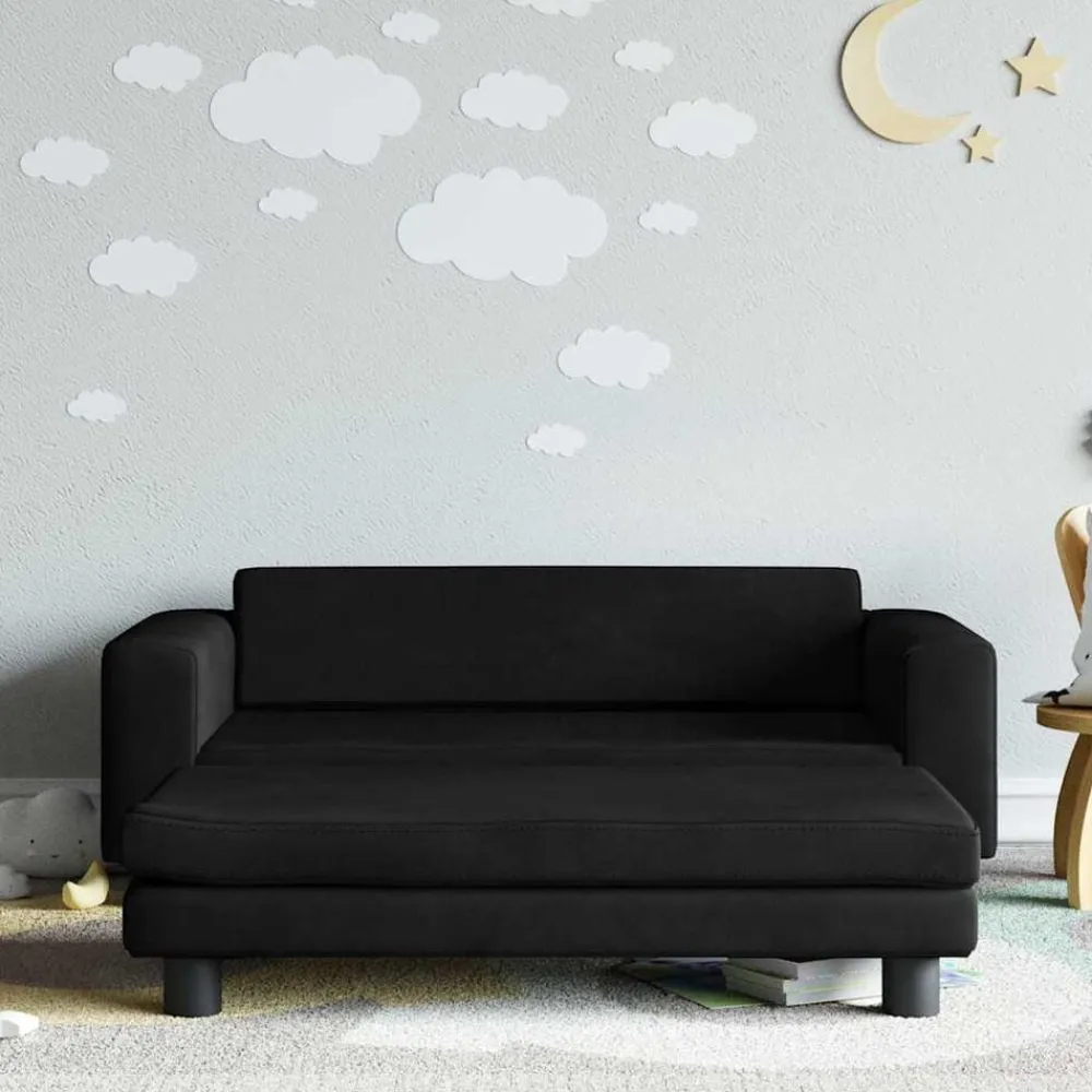 vidaXL Sofá para niños con reposapiés terciopelo 100x50x30 cm Negro Online