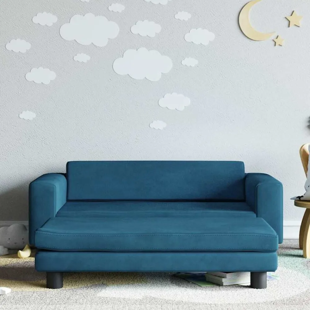 vidaXL Sofá para niños con reposapiés terciopelo 100x50x30 cm Azul Online
