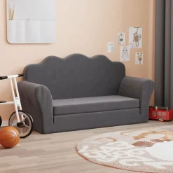 Niños vidaXL Mobiliario Para Bebés Y Niños Pequeños-Sofá para niños de 2 plazas de felpa suave gris
