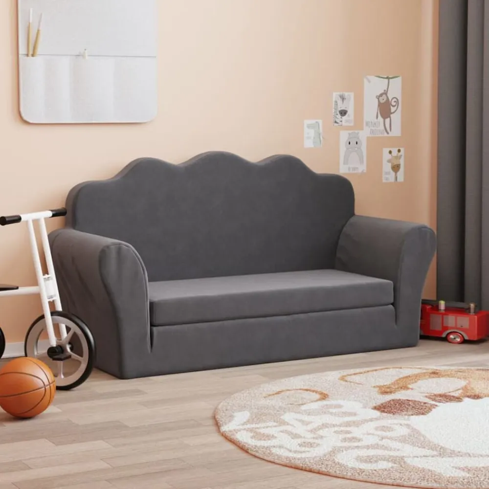 Niños vidaXL Mobiliario Para Bebés Y Niños Pequeños-Sofá para niños de 2 plazas de felpa suave gris
