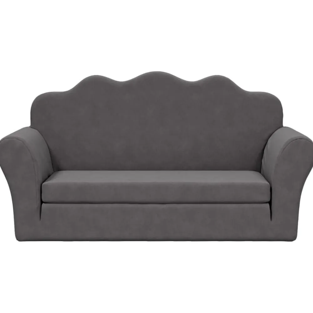 Niños vidaXL Mobiliario Para Bebés Y Niños Pequeños-Sofá para niños de 2 plazas de felpa suave gris