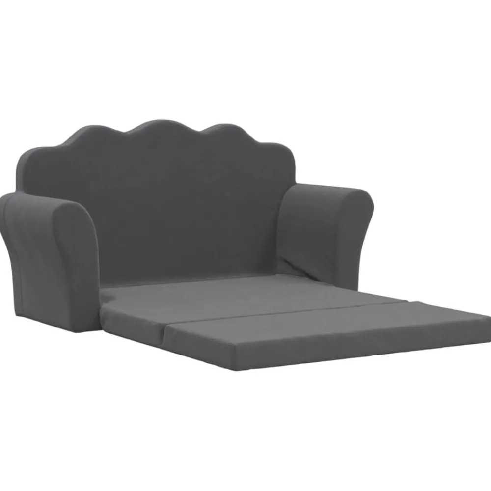 Niños vidaXL Mobiliario Para Bebés Y Niños Pequeños-Sofá para niños de 2 plazas de felpa suave gris