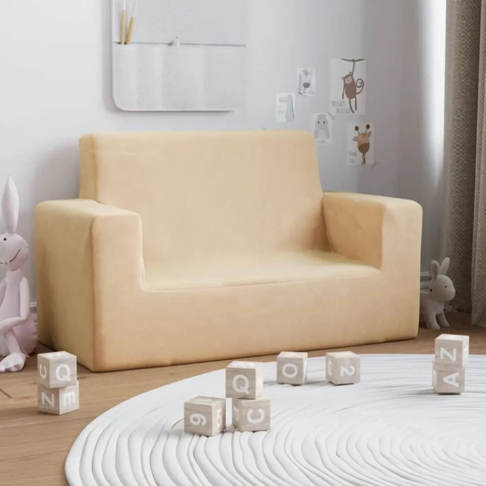 vidaXL Sofá para niños de 2 plazas de felpa suave color Crema Sale