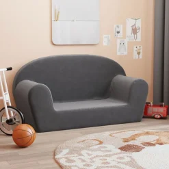Niños vidaXL Mobiliario Para Bebés Y Niños Pequeños-Sofá para niños de 2 plazas felpa suave gris