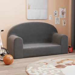 Niños vidaXL Mobiliario Para Bebés Y Niños Pequeños-Sofá para niños de 2 plazas felpa suave gris