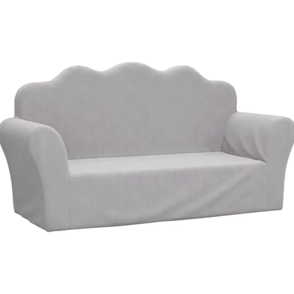vidaXL Sofá para niños de 2 plazas felpa suave Gris claro New