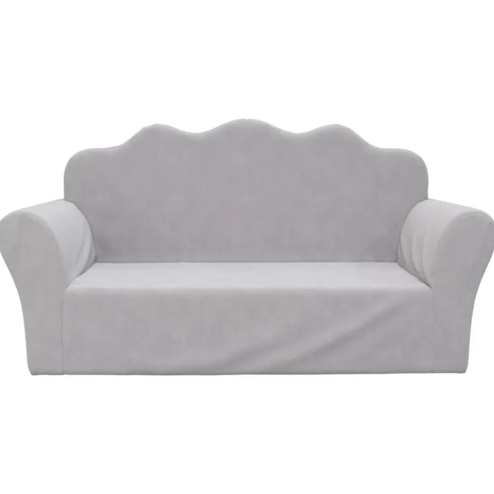 vidaXL Sofá para niños de 2 plazas felpa suave Gris claro New