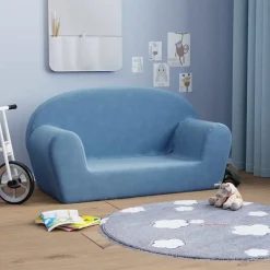 vidaXL Sofá para niños de 2 plazas de felpa suave Azul Sale