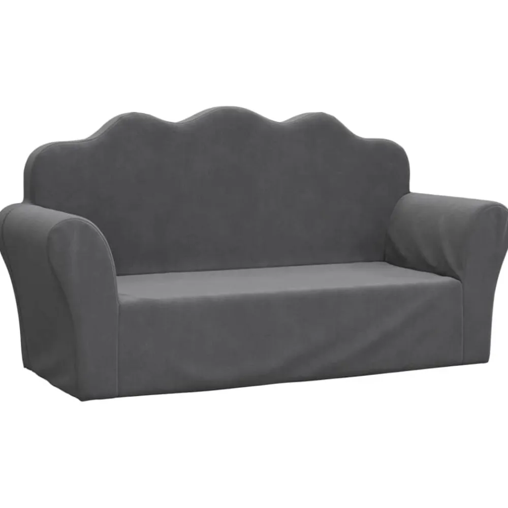 Niños vidaXL Mobiliario Para Bebés Y Niños Pequeños-Sofá para niños de 2 plazas felpa suave gris