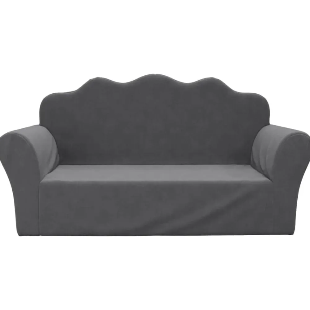 Niños vidaXL Mobiliario Para Bebés Y Niños Pequeños-Sofá para niños de 2 plazas felpa suave gris